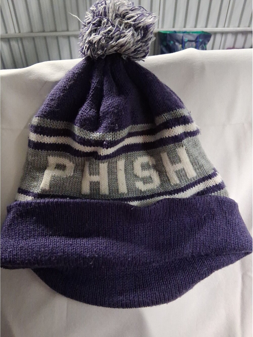 Phish Beanie Winter Hat With Pom Pom Purple And Gray